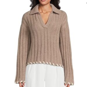 NAADAM Ribbed Wool Cashmere Blend Sweater Polo Timber Size Medium